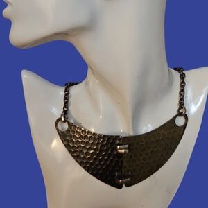 Vintage Barbarian Shield Armor Hammered Metal Unisex Chain Necklace